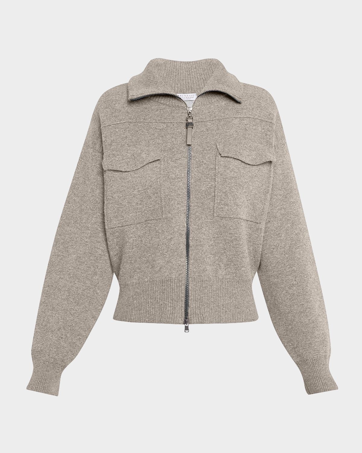 Cashmere Knit Safari Zip Jacket
