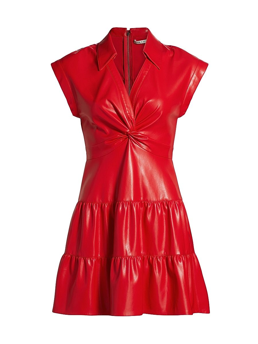 Women's Mila Faux Leather Twist-Front Minidress - Bright Ruby - Size 14