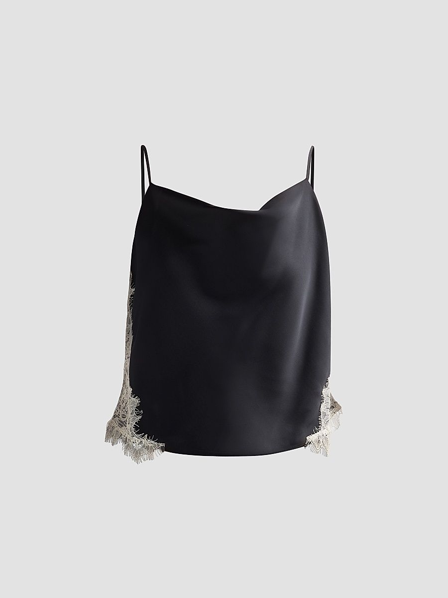 Women's Esme Satin Lace Petit Marta Camisole - Black Gardenia - Size Large