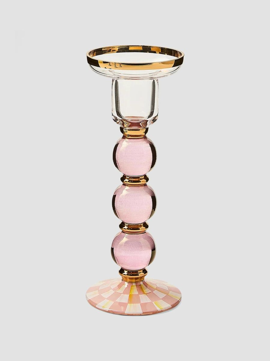 MacKenzie-Childs Rosy Check Glass Candleholder