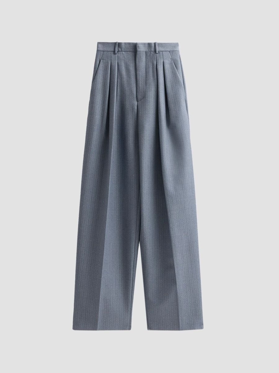 Bottega Veneta Women's Stripe Wool-Mohair Pleated Trousers - Blue Grey - Size 12