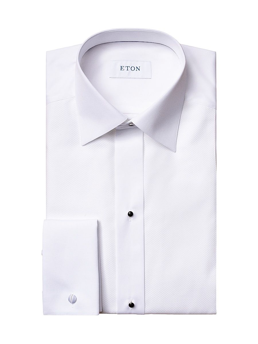 Men's Contemporary-Fit Piqué Bib Dress Shirt - White - Size 18