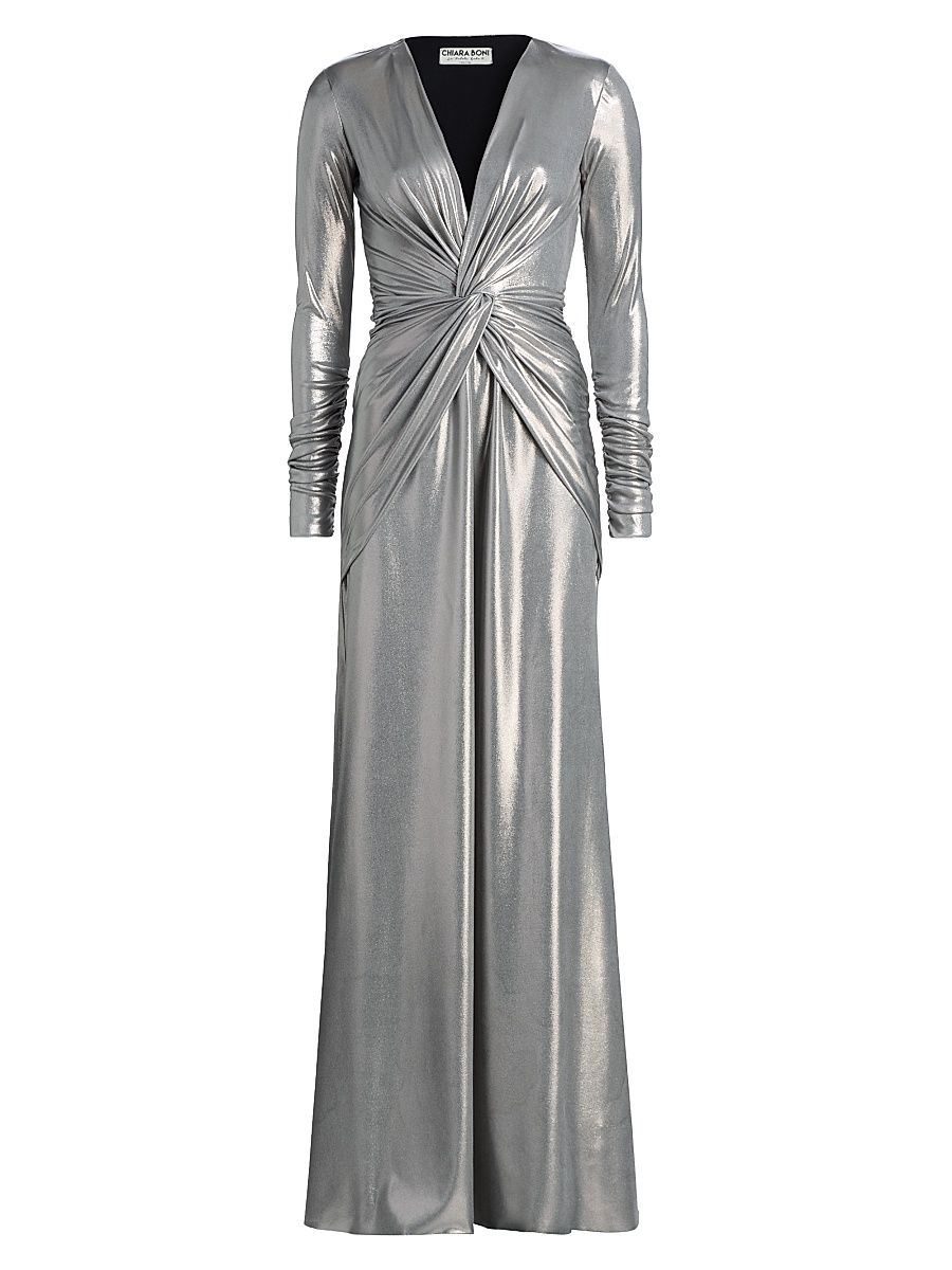Women's Hajarix Splendid Ruched Gown - Silver - Size 8