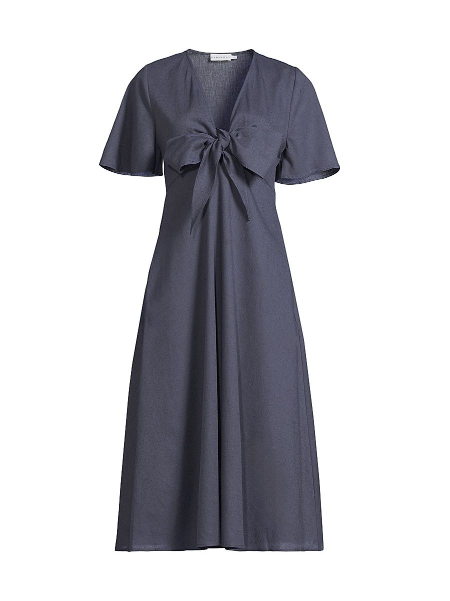Women's Fiorella A-Line Cotton & Linen Midi-Dress - Dark Indigo - Size Large