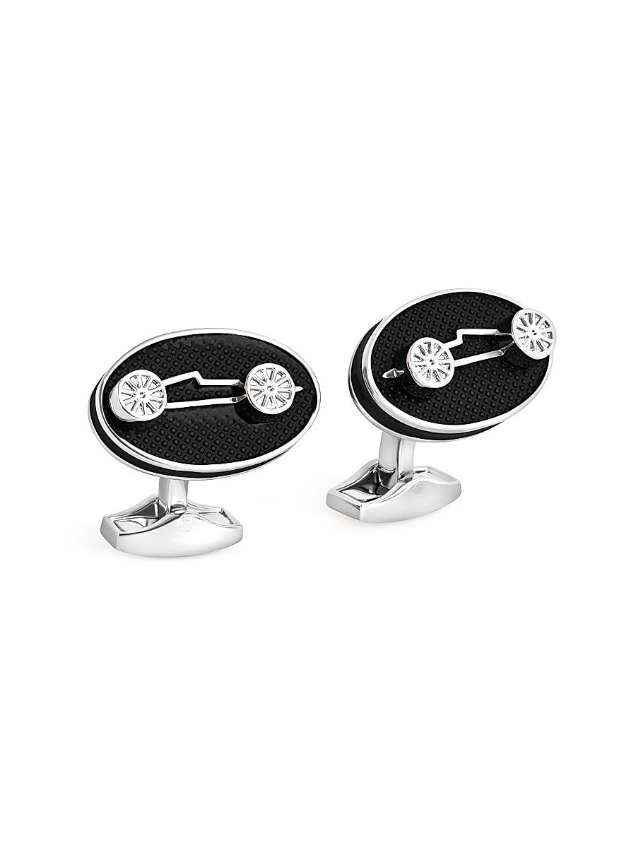 Men's Silvertone & Enamel Racing Car Oval Cufflinks - Black