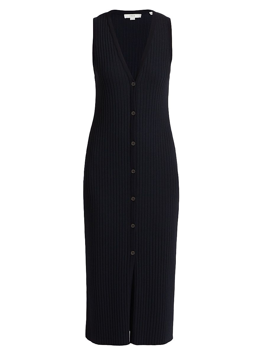 Women's Rib-Knit Button-Front Midi-Dress - Tapenade - Size XS