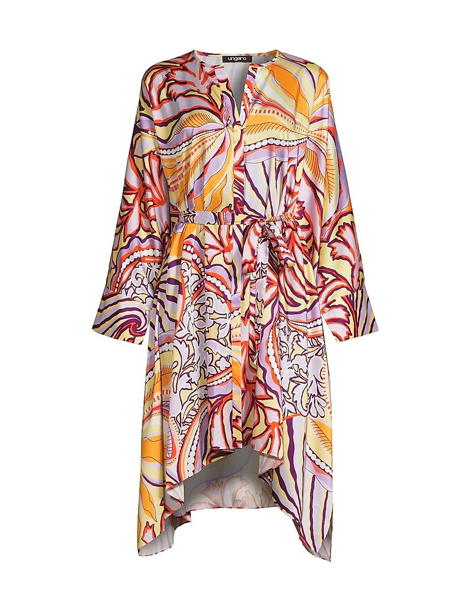 Women's Zayna Floral Satin Belted Midi-Dress - Orchid Multi - Size Large