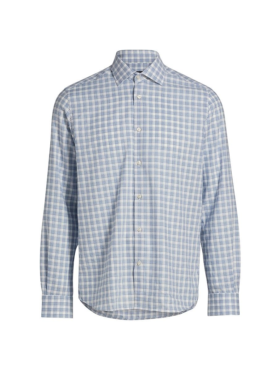 Men's Plaid Cotton Shirt - Light Blue - Size XXL