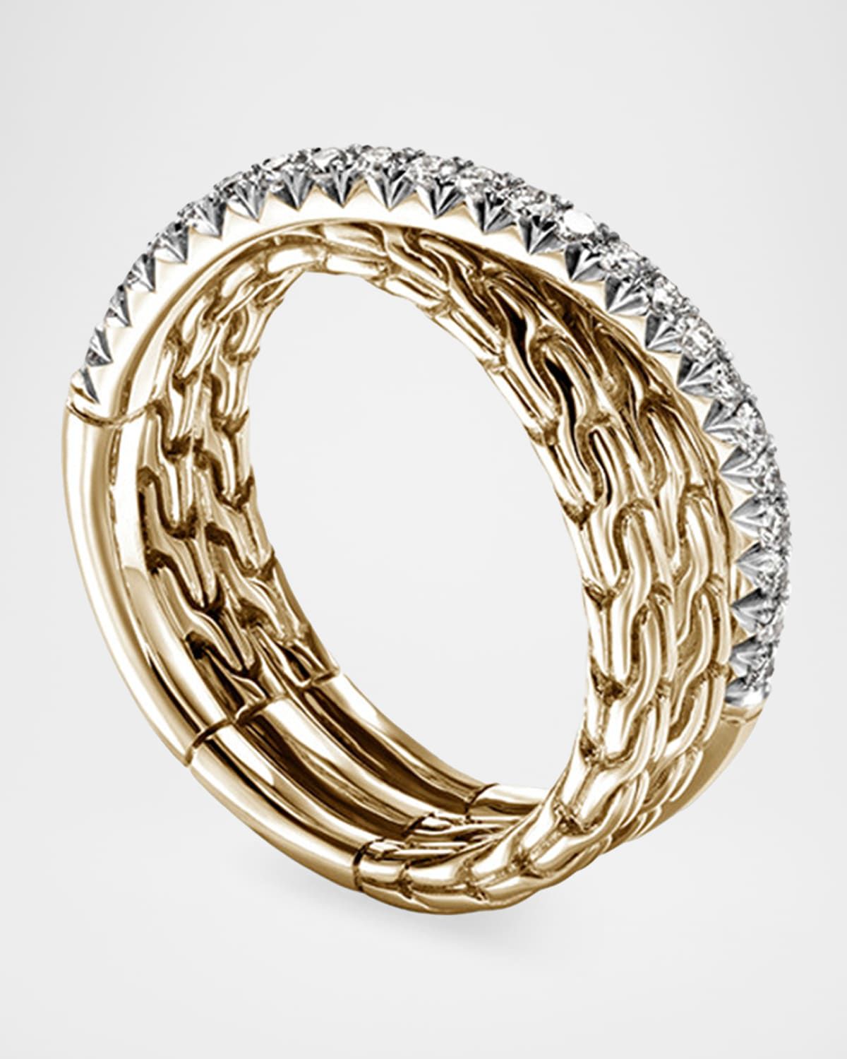 JH Essential 14K Yellow Gold and Diamond Pave Crossover Ring, 7mm