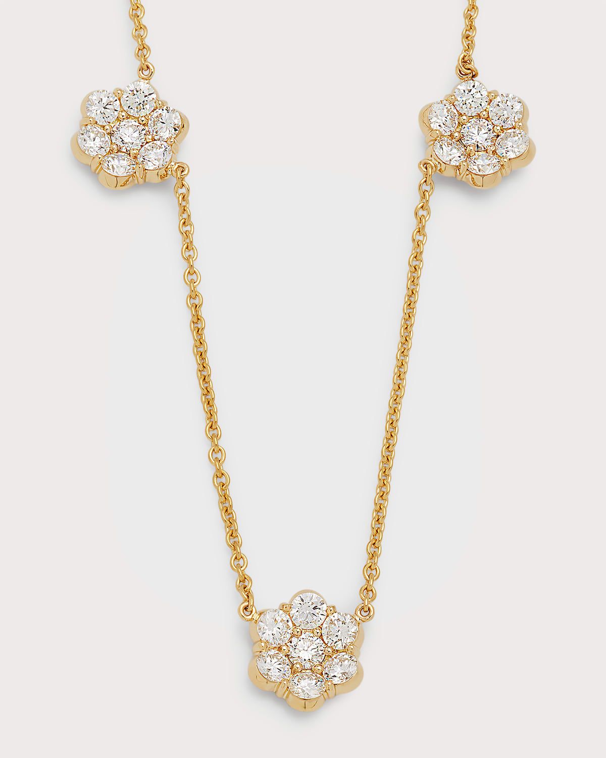 18k Yellow Gold Flower Diamond Station Necklace