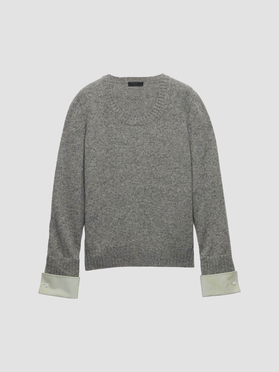 Prada Men's Shetland Wool Scoopneck Sweater - Grey - Size 44