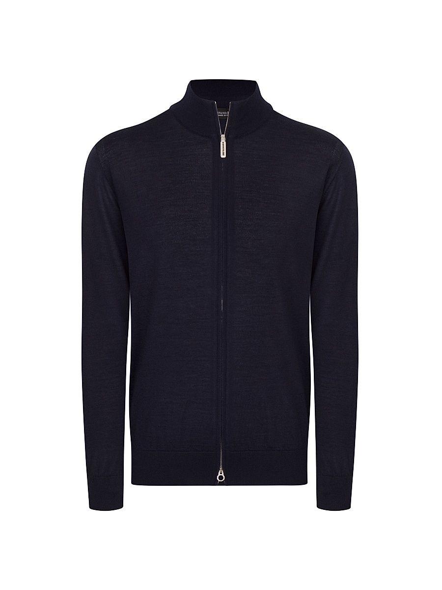 Men's Cashmere And Silk Knit Blouson Sweater - Dark Blue - Size 56