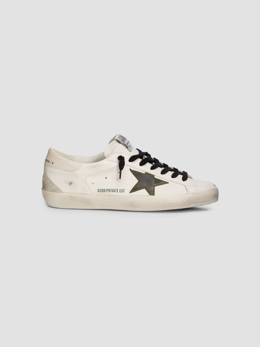 Golden Goose Men's Super-Star Low-Top Leather Sneakers - White Green Cream - Size 14