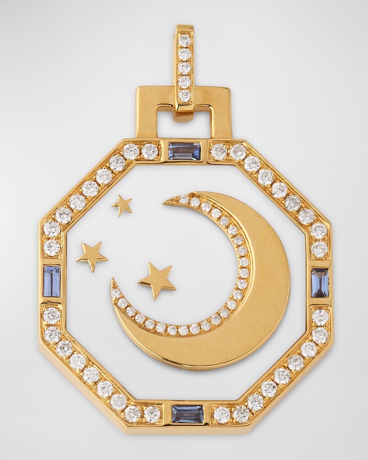18K Yellow Gold Pendant with Mother of Pearl, Sapphires and GH/SI Diamonds, 30x25mm.