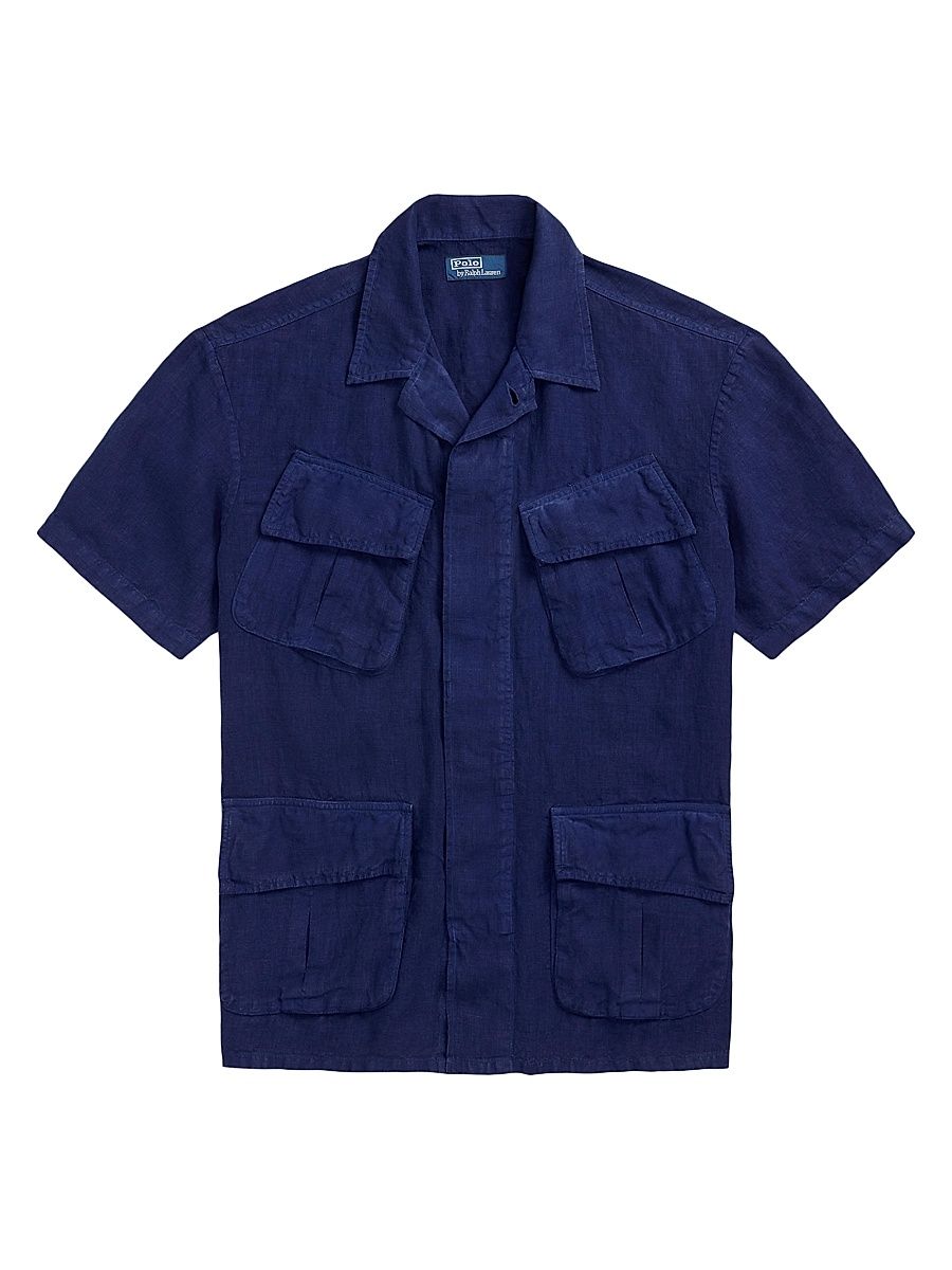 Men's Linen Short-Sleeve Overshirt - Newport Navy - Size XL