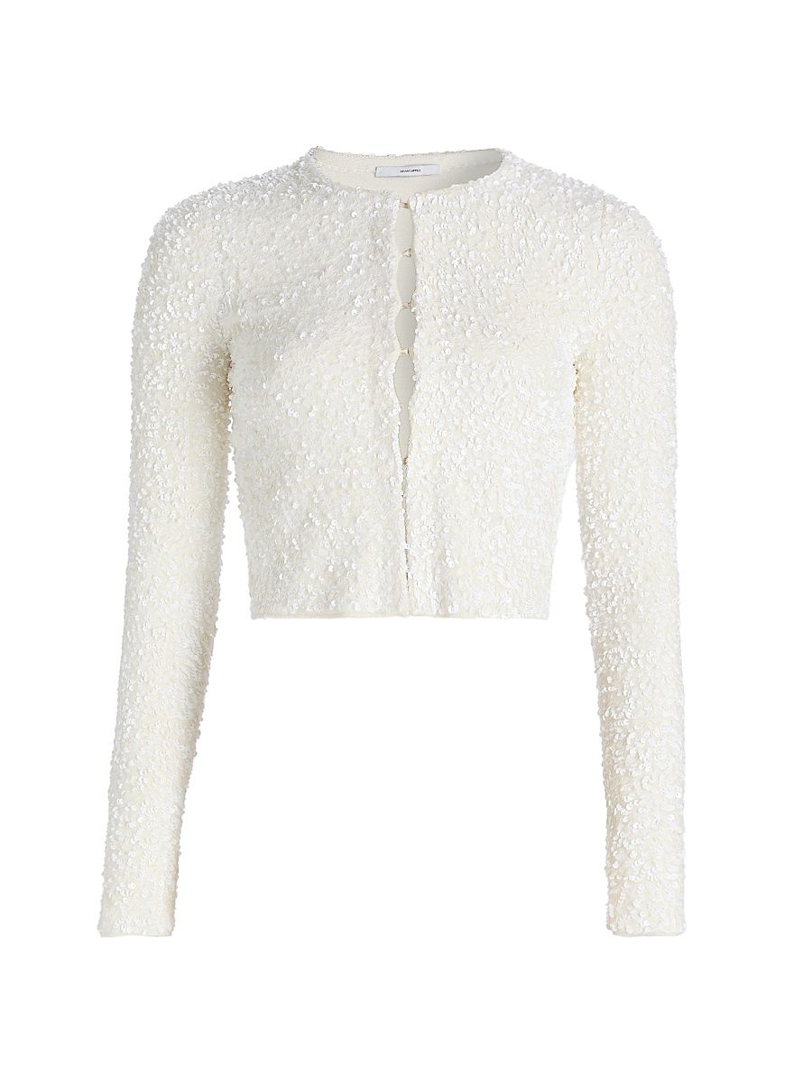Women's Raya Sequined Knit Crop Cardigan - Ivory - Size XL
