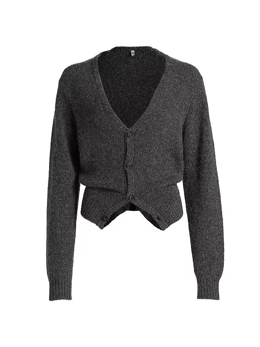 Women's Cashmere Split-Hem Cardigan - Charcoal Grey - Size XS