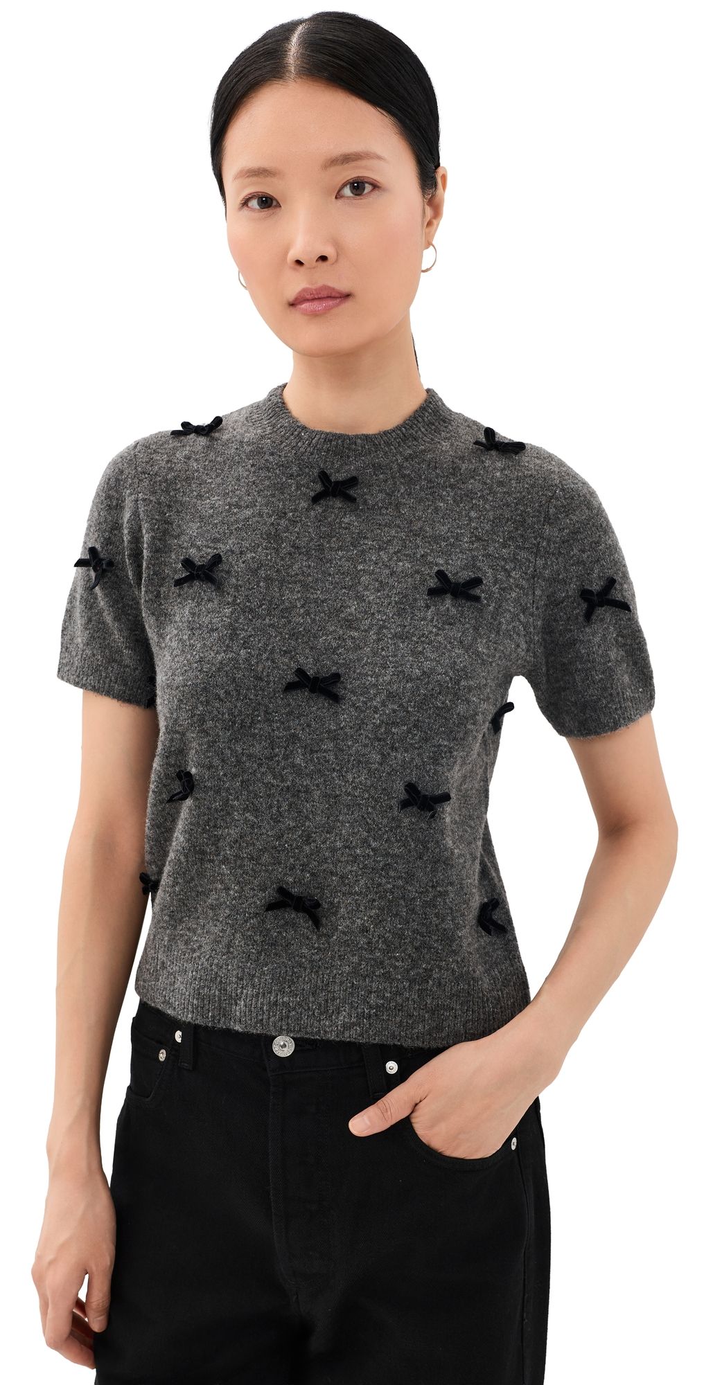 RAILS Michele Pullover Charcoal Velvet Bows L