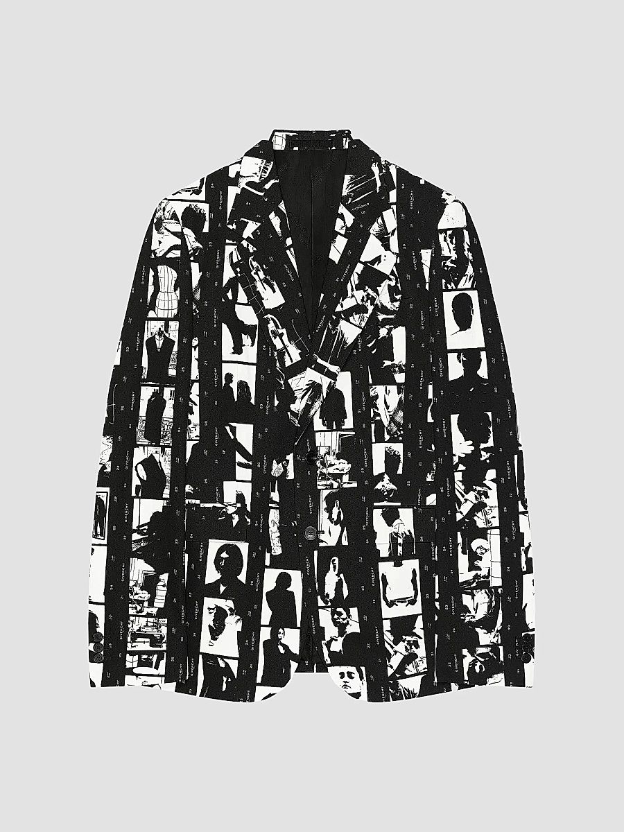 Givenchy Men's Fitted Jacket in Cotton with Photographic Negative - Black White - Size 38