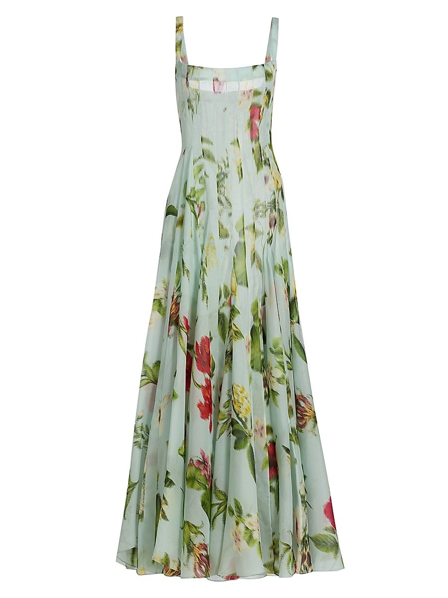 Women's Floral Silk Gazar A-Line Gown - Saltwater Multi - Size 10