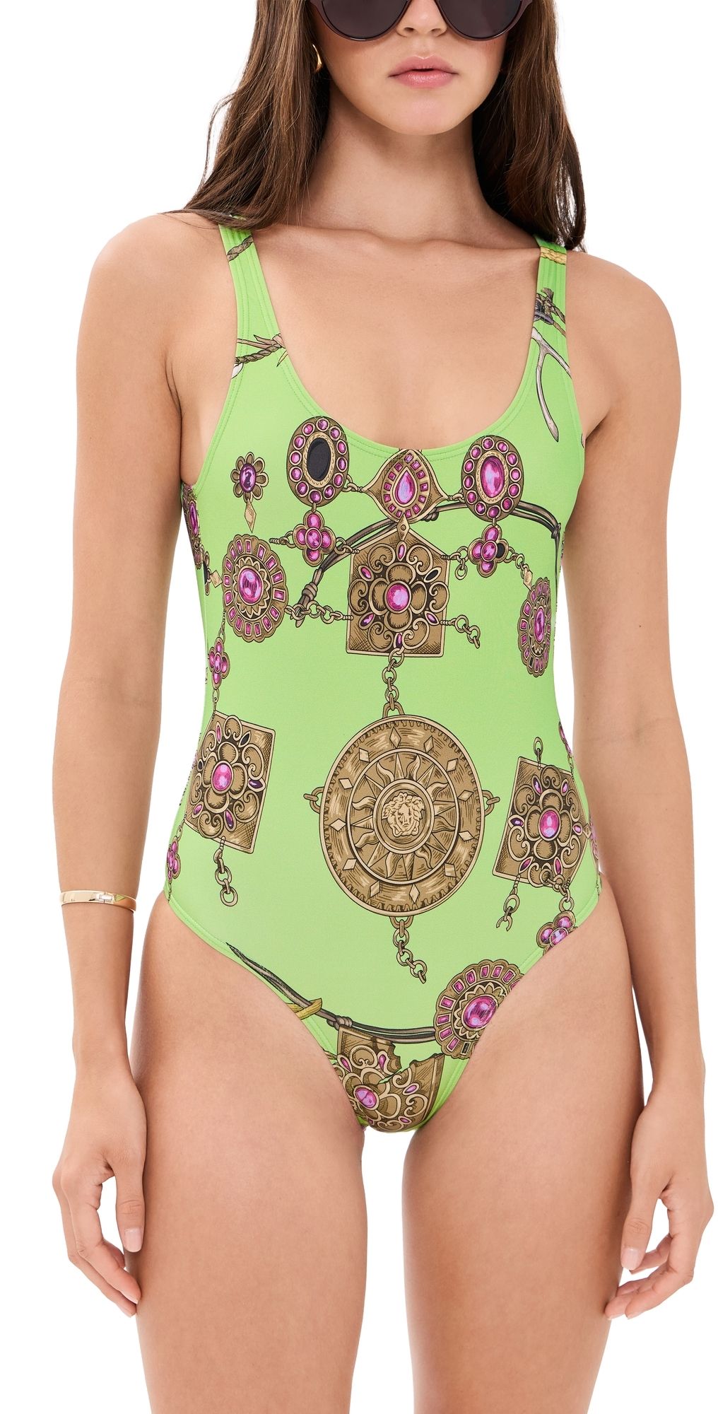 Versace Broken Jewels Printed One Piece Pistachio/Azur/Gold 5