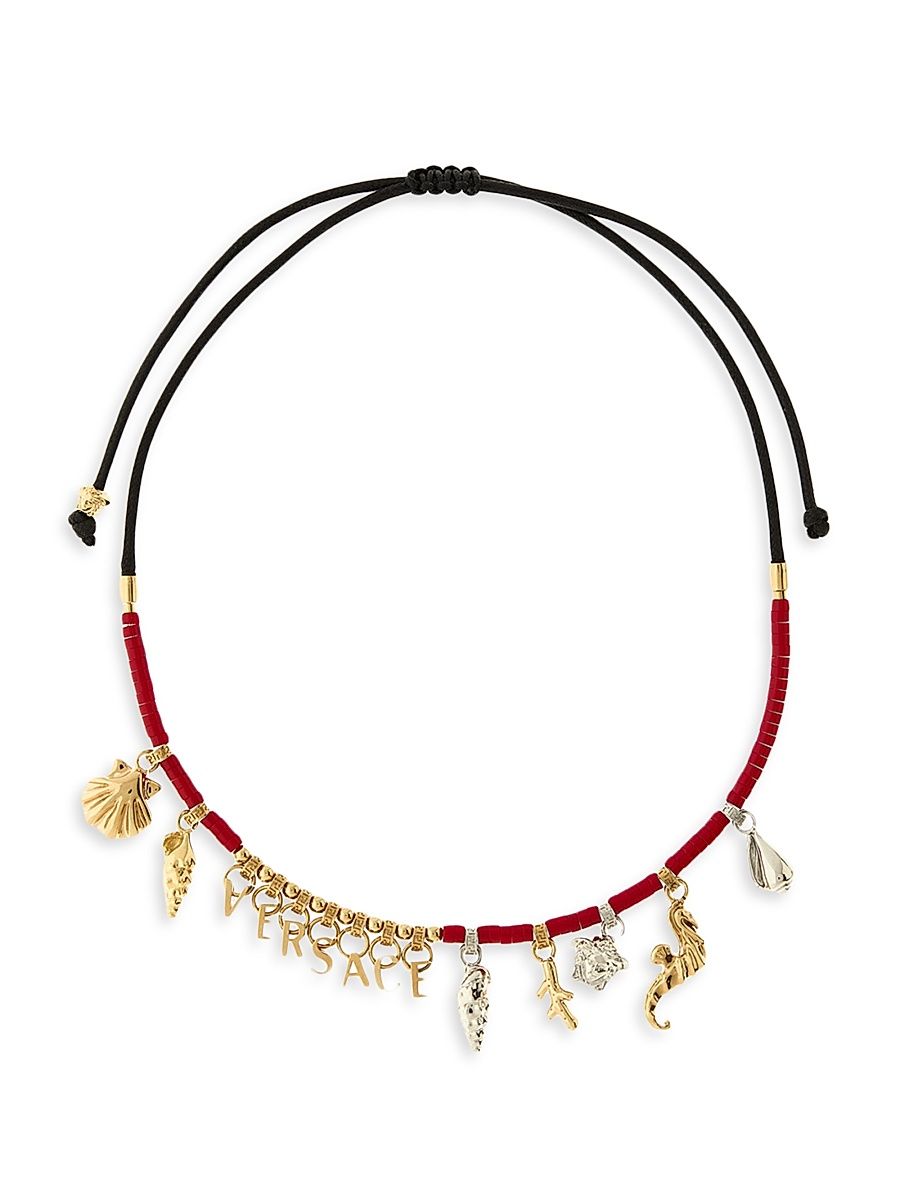 Women's Goldtone & Waxed Cotton Cord Charm Necklace - Coral