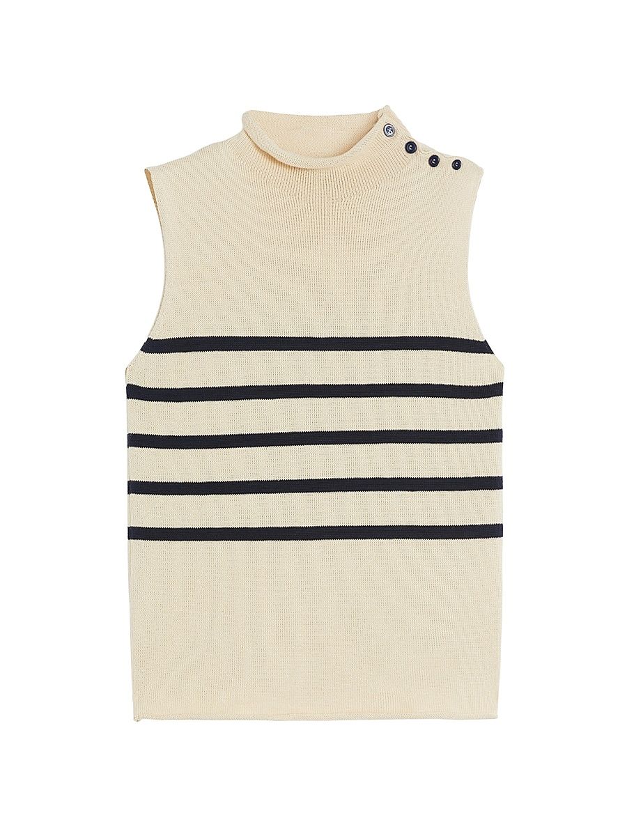 Women's Cotton Yarn Gilet Sweater - Ivory Pinstripes - Size XL