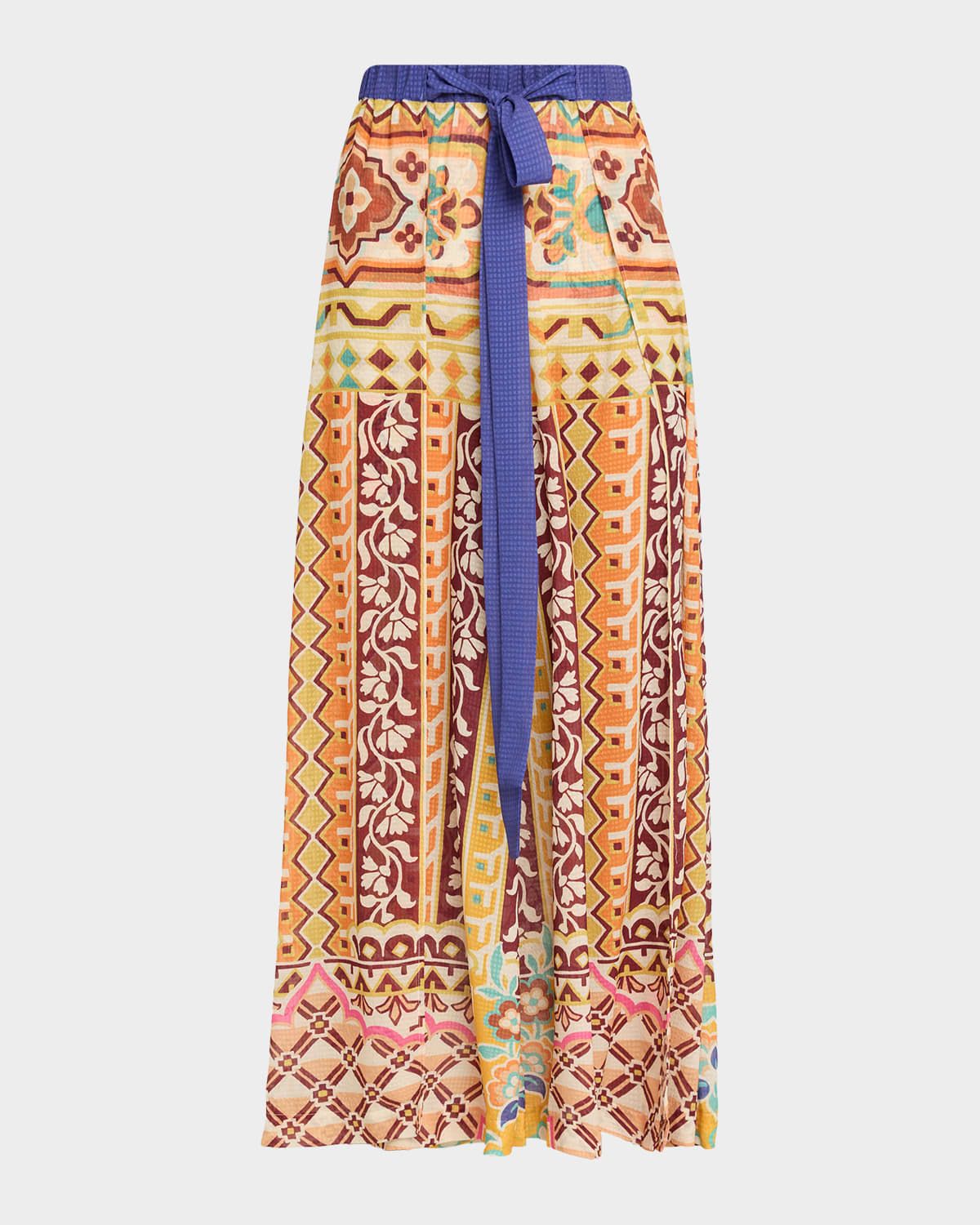 Printed Satin Jacquard Wide-Leg Beach Pants