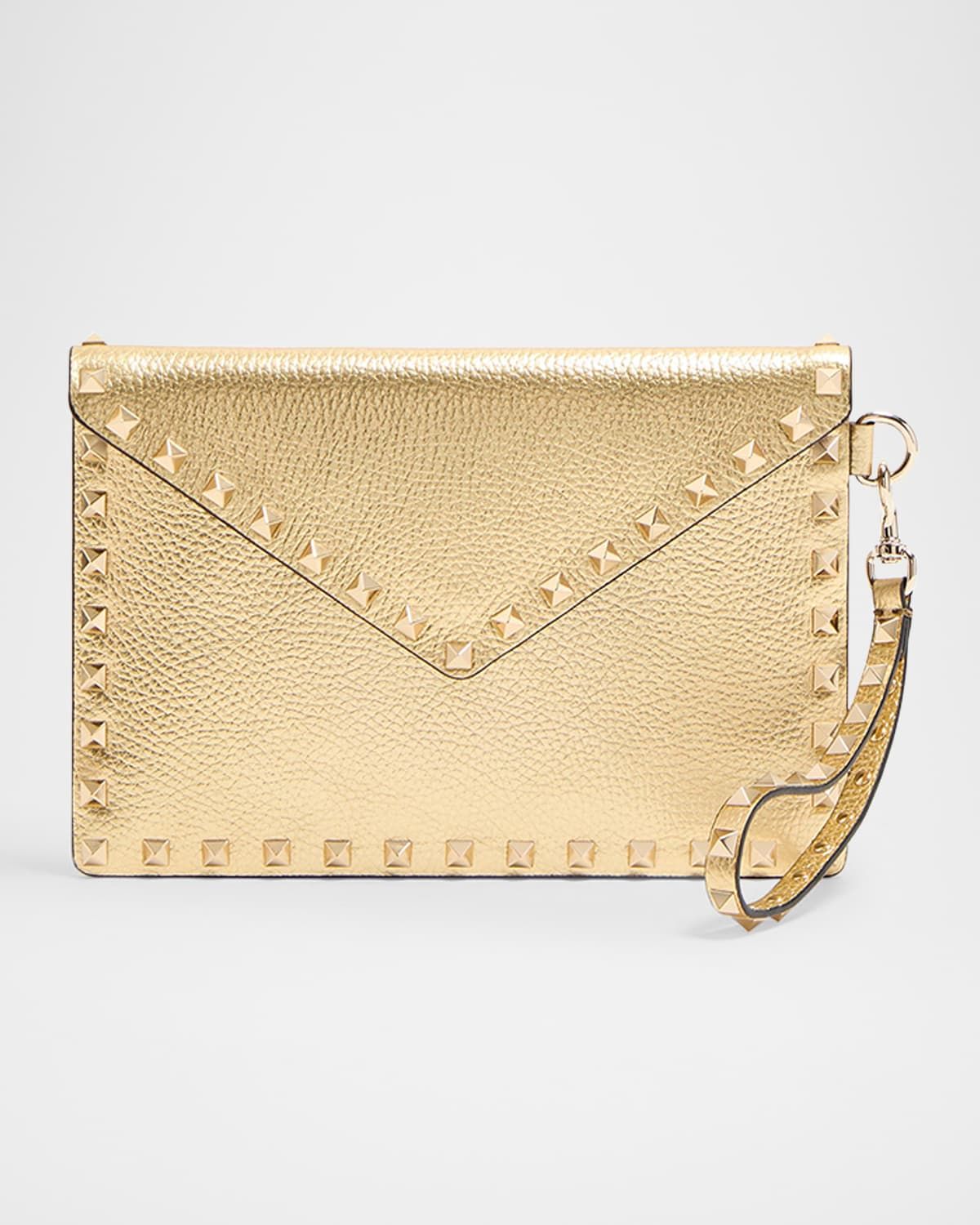 Rockstud Laminated Grainy Calfskin Clutch Bag