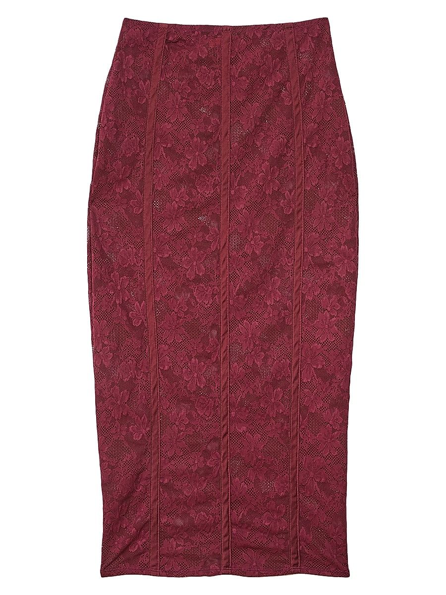 Women's Le Stretch Floral Lace Pencil Skirt - Auburn - Size Large