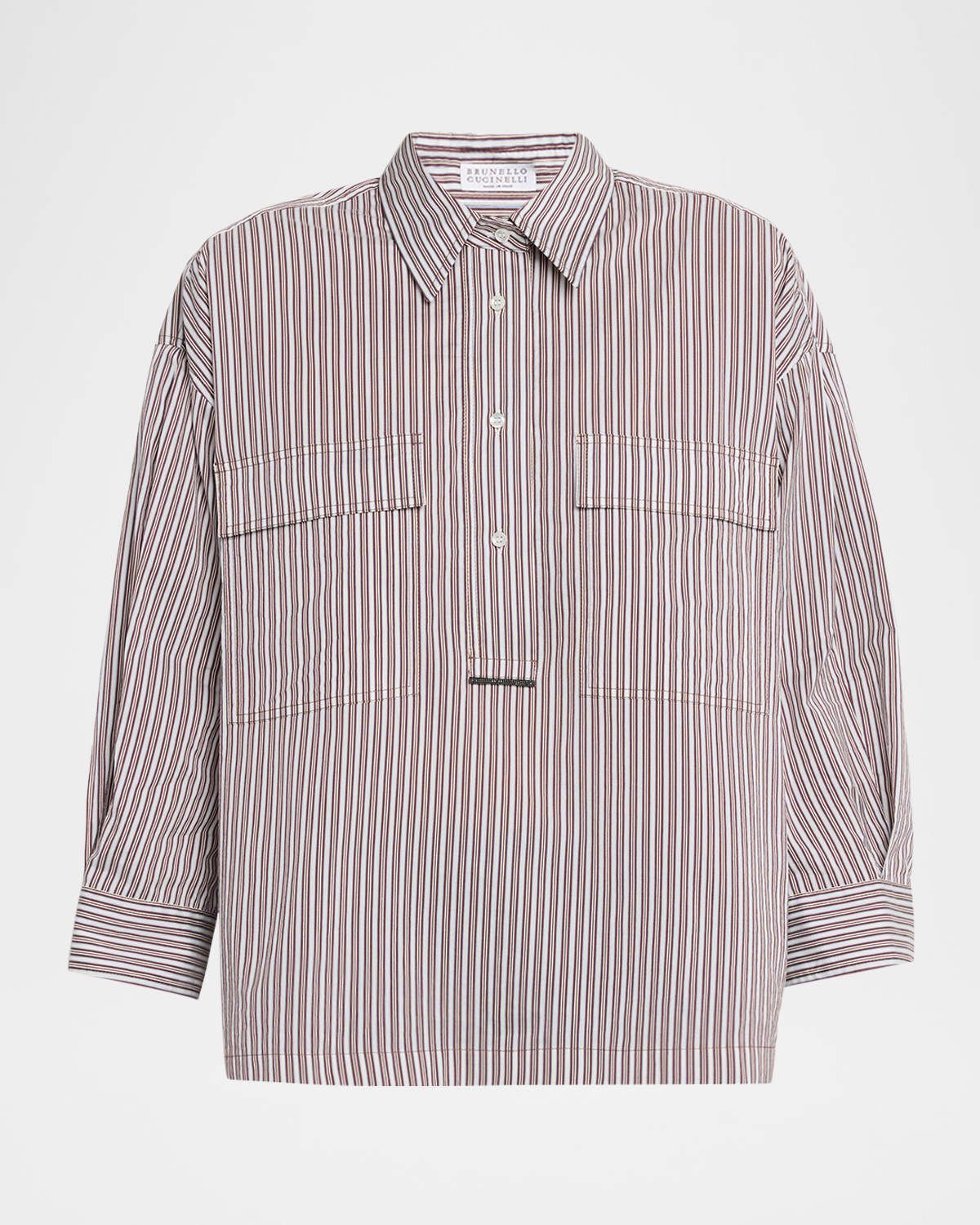 Striped Crispy Cotton Silk Utility Shirt