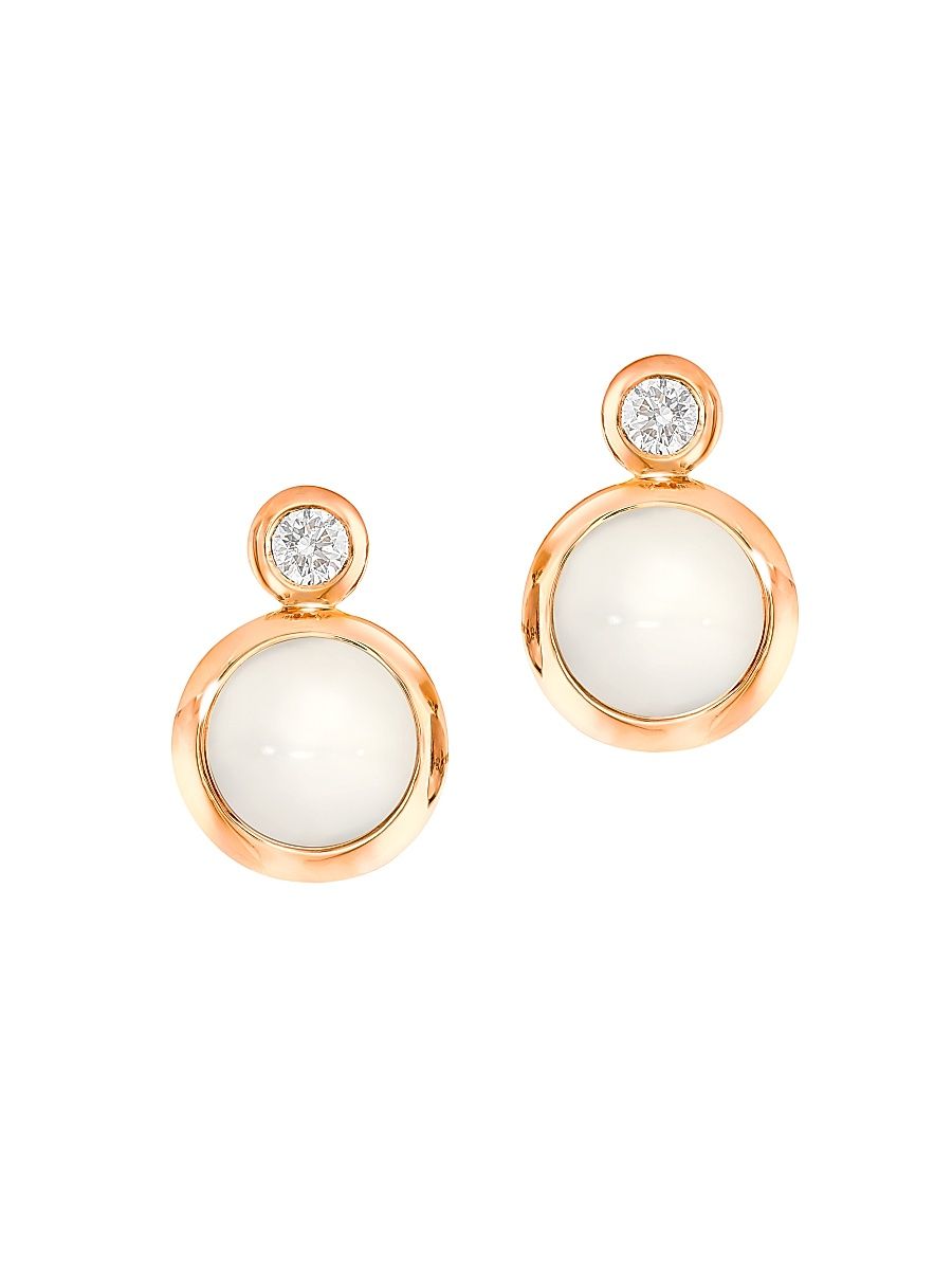 Women's Classic Bouton 18K Rose Gold, Moonstone & Diamond Stud Earrings - Rose Gold
