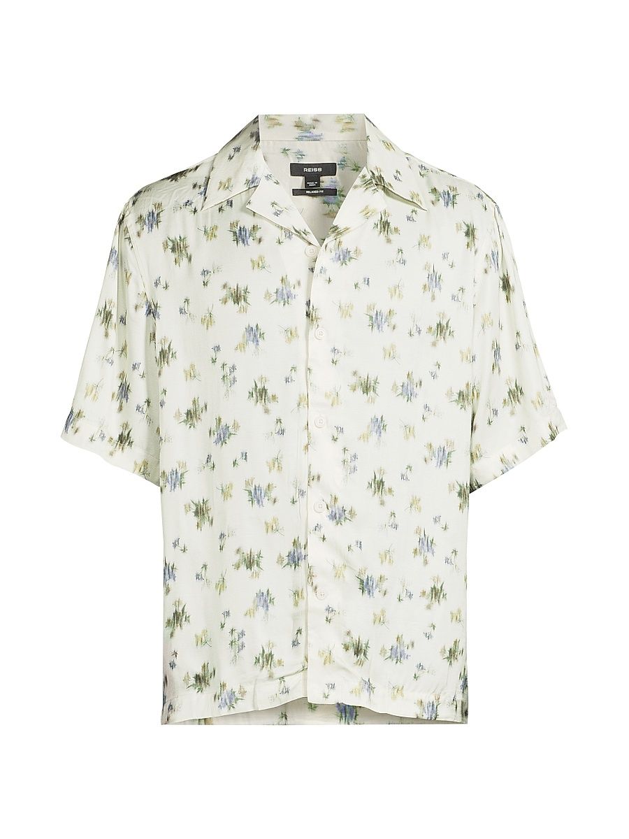 Men's Fade Floral-Print Button-Front Camp Shirt - Off White - Size XXL