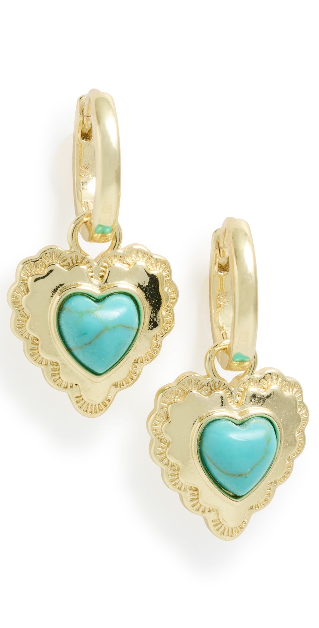 By Adina Eden Turquoise Heart Drop Huggie Earrings Turquoise One Size