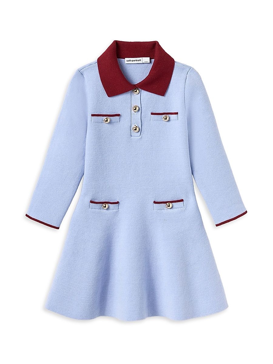 Little Girl's & Girl's Ribbed Knit Polo Dress - Blue - Size 8