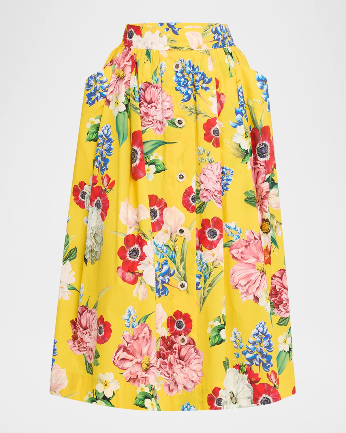 Floral Pleated Poplin Midi Skirt