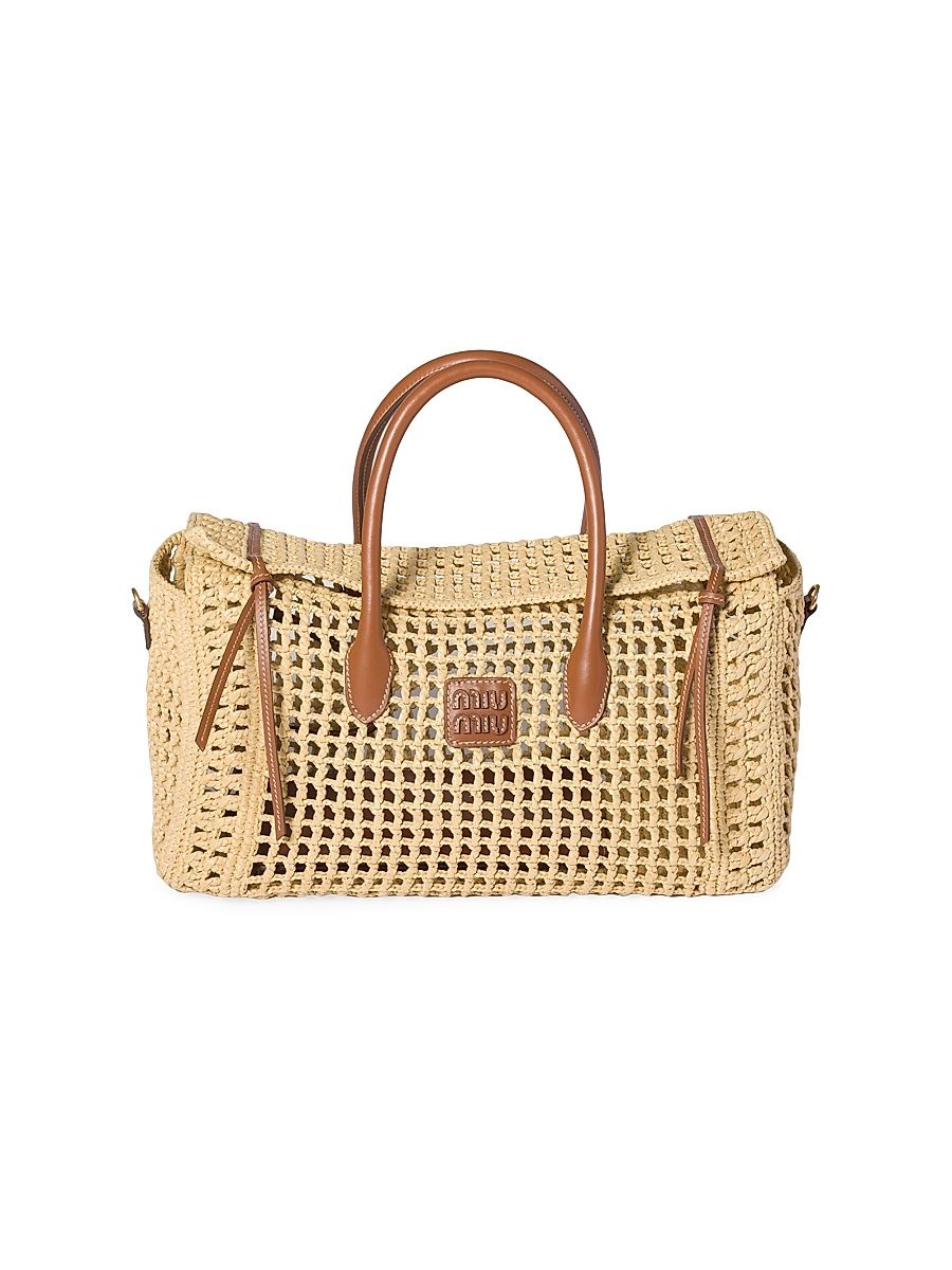 Women's Raffia Top Handle Bag - Beige Khaki