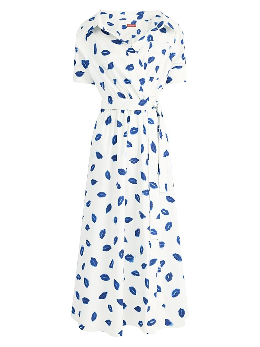 Women's Lydia Lip-Print Stretch-Cotton Midi-Dress - Berry Blue Flowers - Size 12