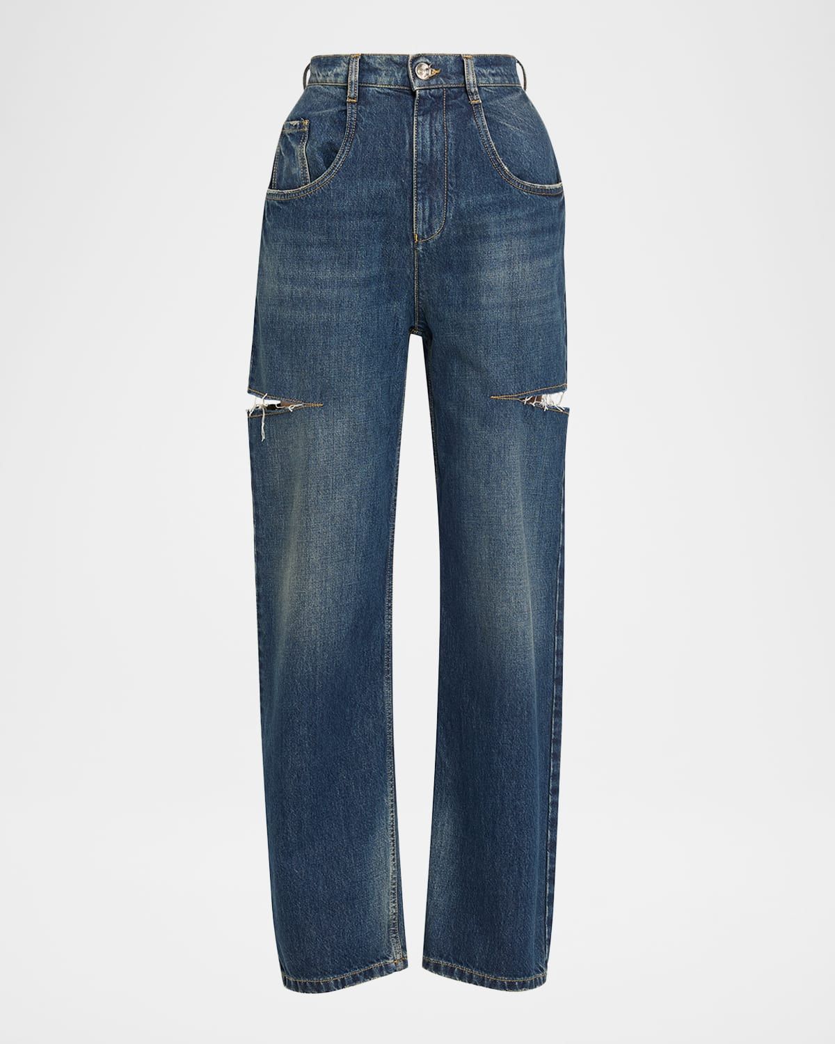 Slash Slit Barrel-Leg Jeans