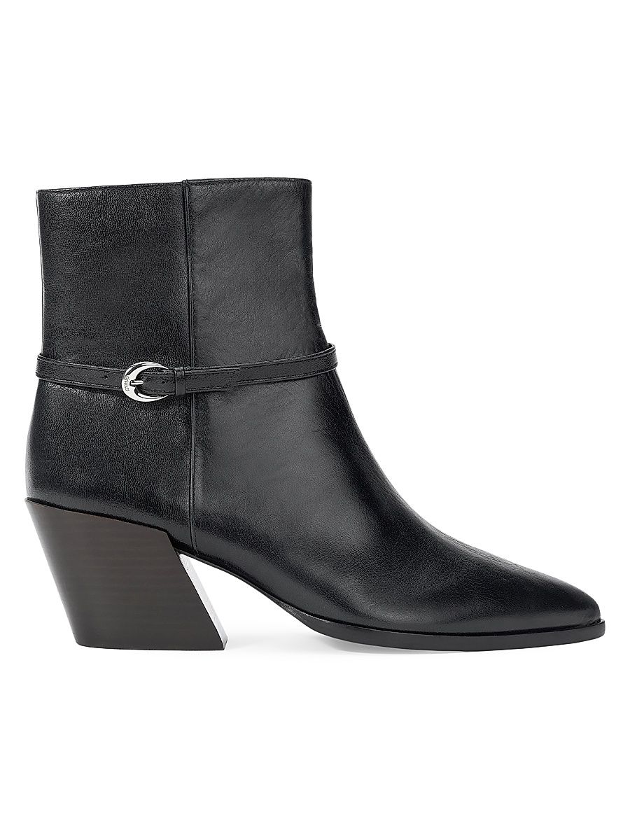 Women's Austen 50MM Buckle-Detail Leather Ankle Boots - Black - Size 11