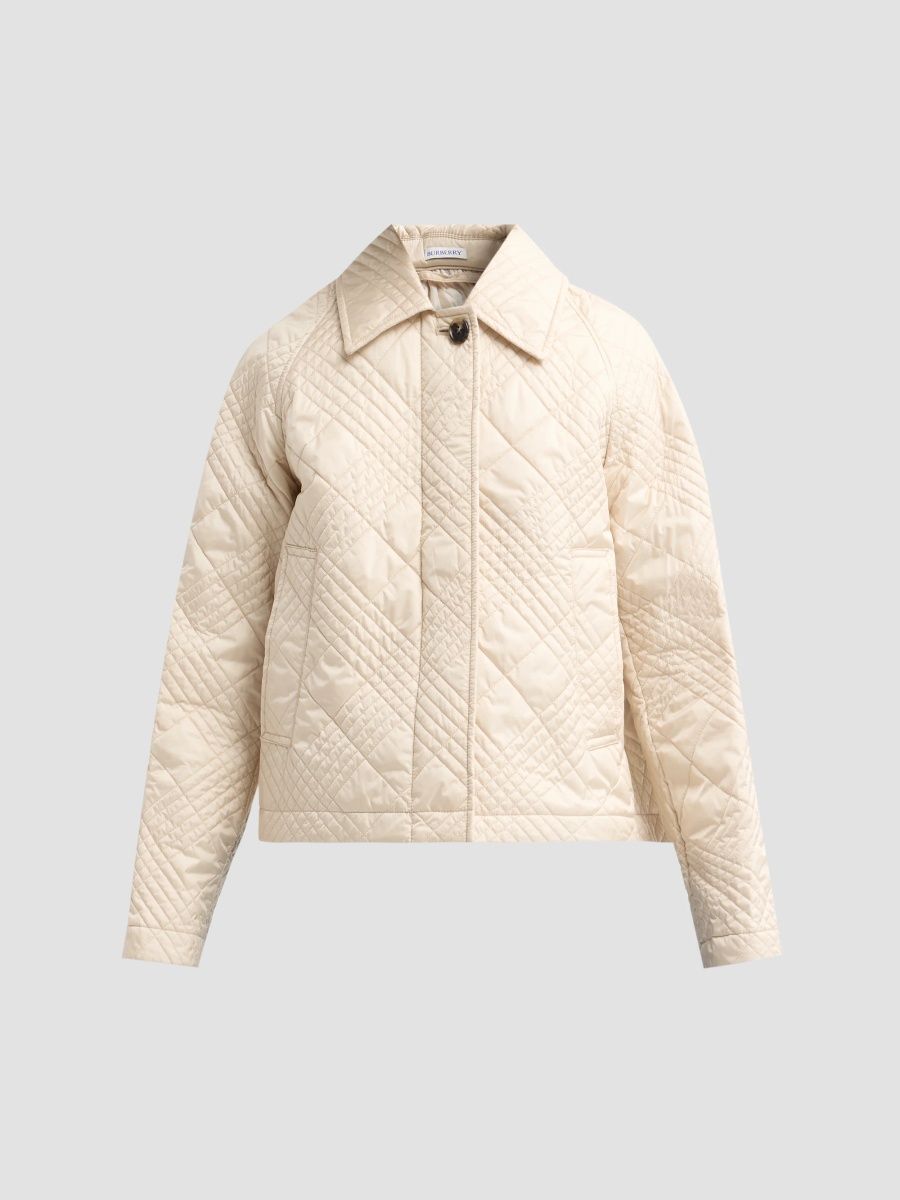 Burberry Women's Micro Check-Stitch Nylon Jacket - Stonebige - Size Medium