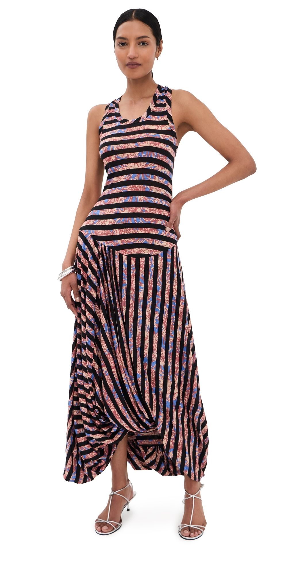 Proenza Schouler Nour Printed Tissue Jersey Dress Pink Multi L