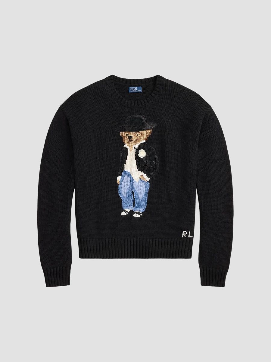 Polo Ralph Lauren Women's Holiday Polo Bear Motif Cotton Sweater - Black - Size Large