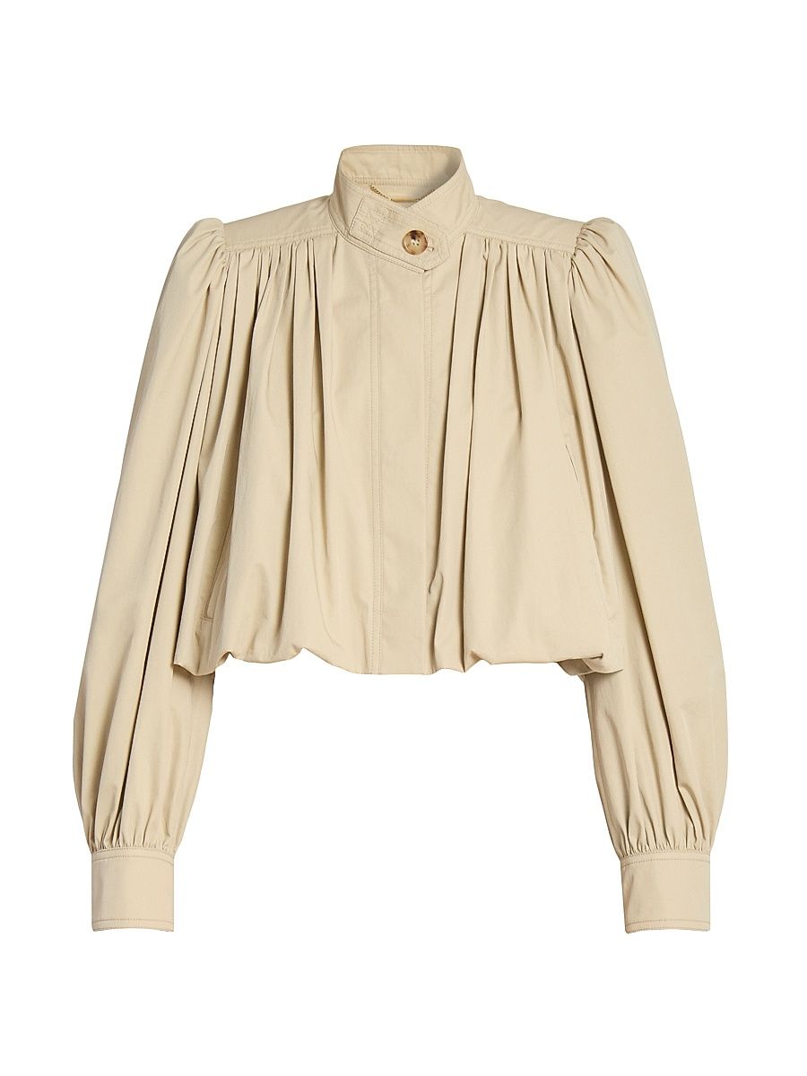 Women's Short Cotton Trench Jacket - Smoky Beige - Size 8