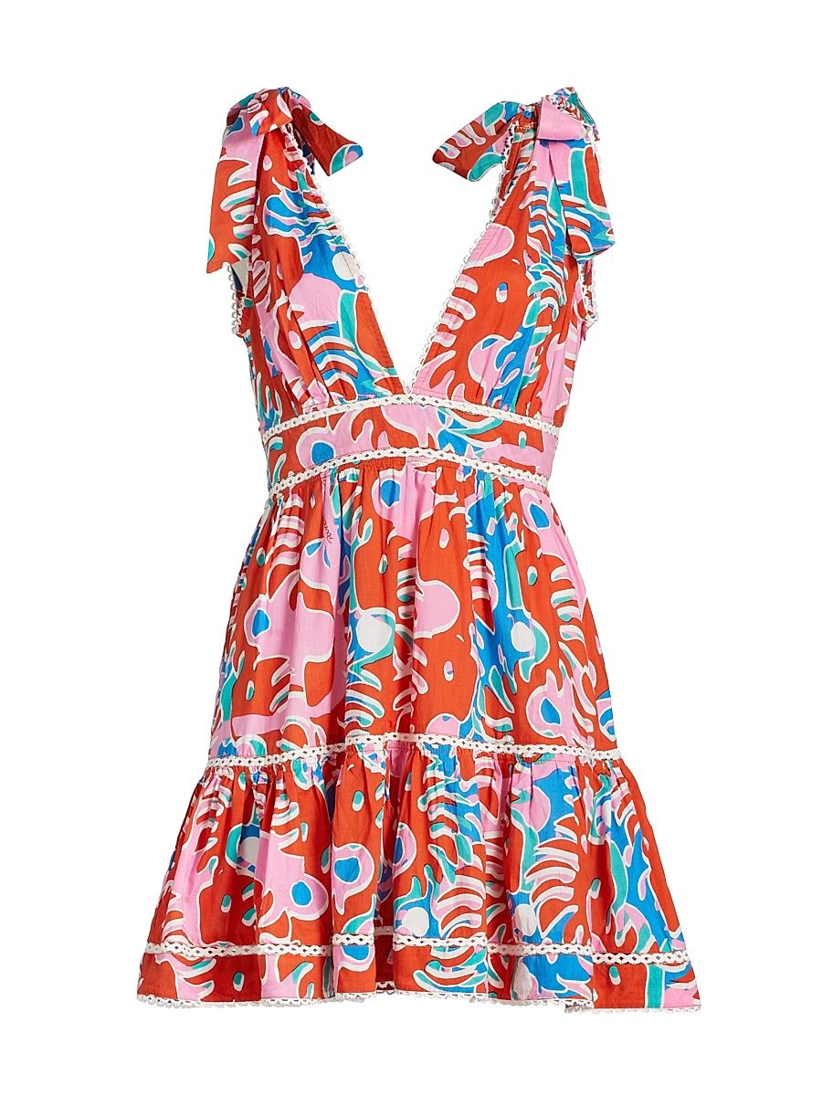 Women's Cara Bow Minidress - Red Geo Afro - Size Small