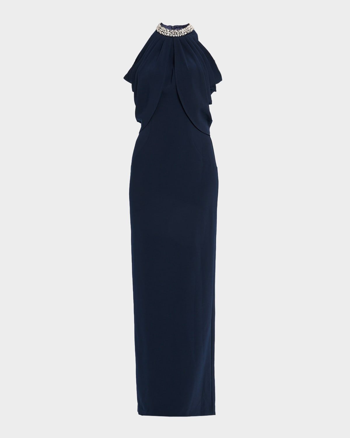 Crystal-Embellished Collar Draped Gown