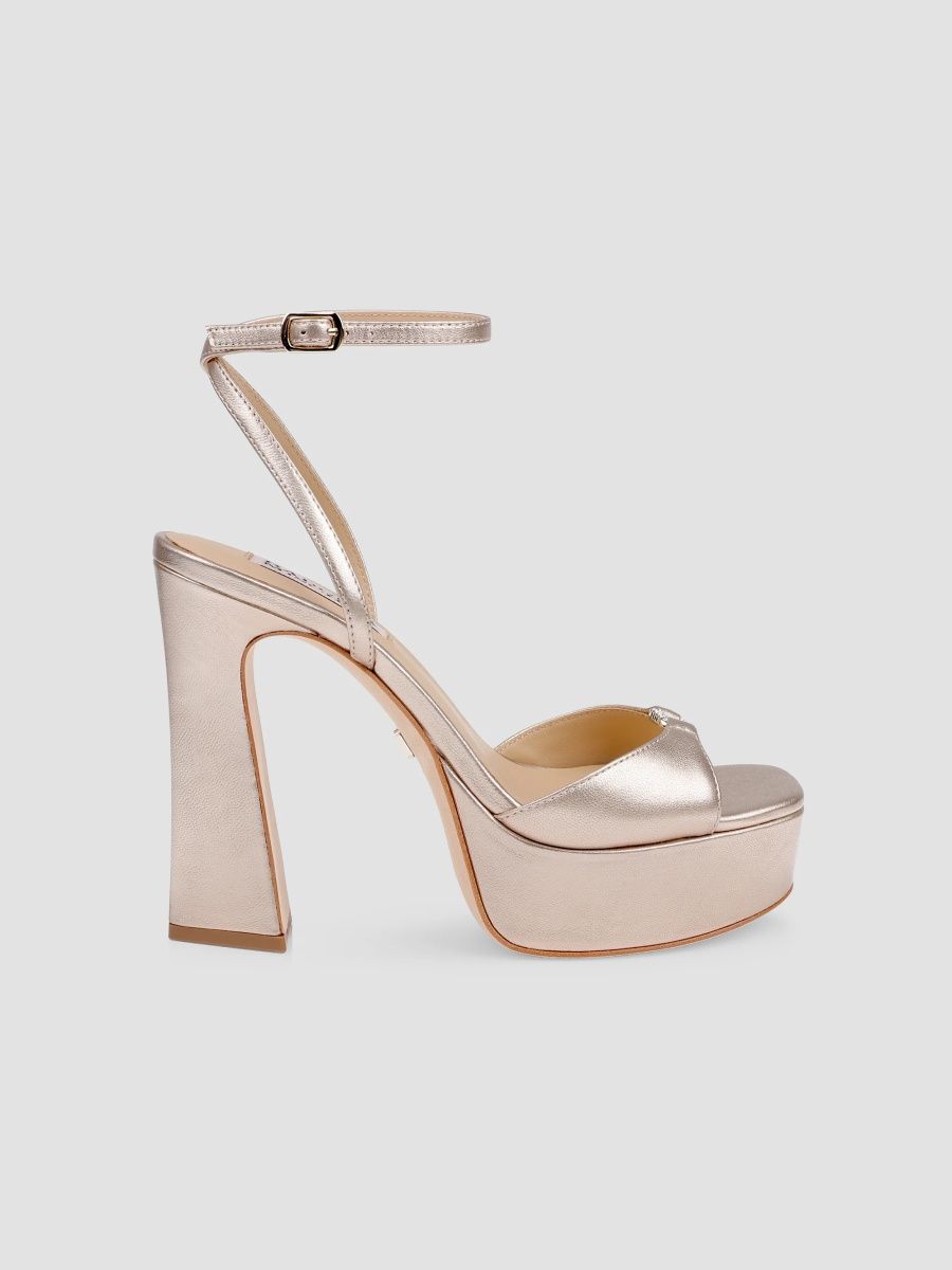 Badgley Mischka Women's Romina II 120MM Embellished Leather Platform Sandals - Champagne Metallic - Size 11