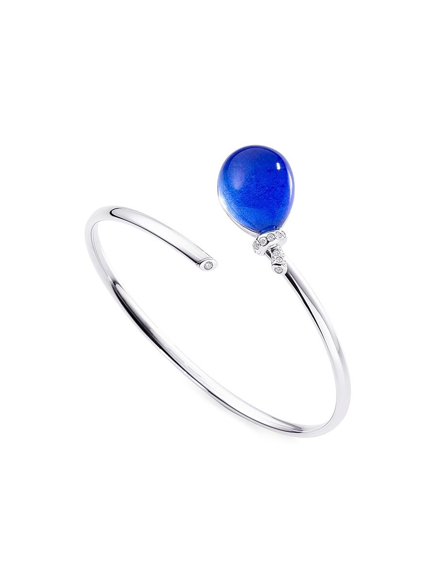 Women's Palloncini Mini 18K White Gold, 0.15 TCW Diamond, Lapis Lazuli & Rock Crystal Wrap Bracelet - White Gold