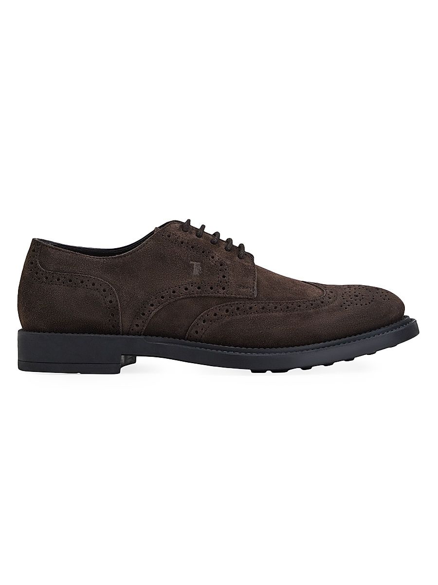 Men's Perforated Suede Derbys - Dark Brown - Size 12.5