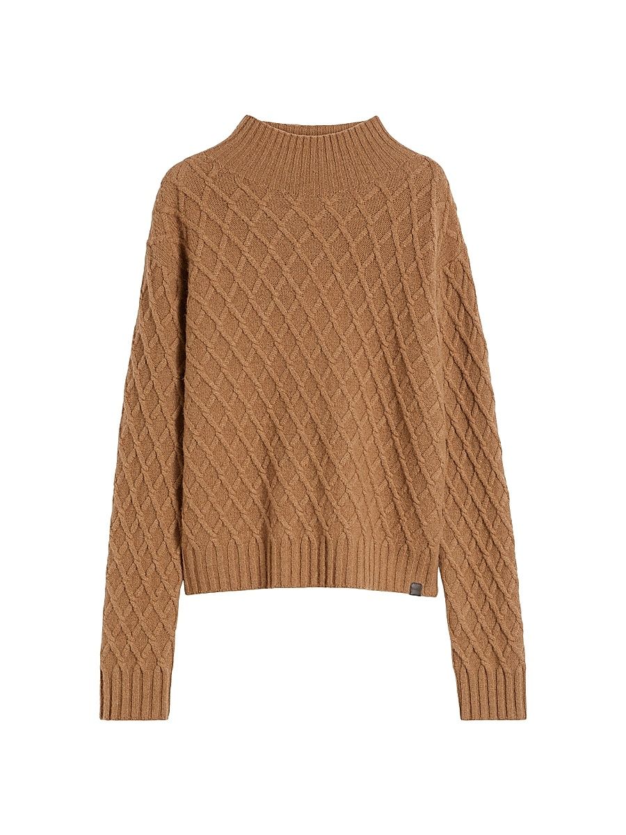 Women's Camel Yarn High Neck Jumper - Camel - Size XL